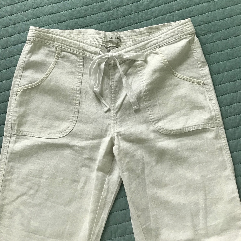 Per Se White Linen Pants Sz 8